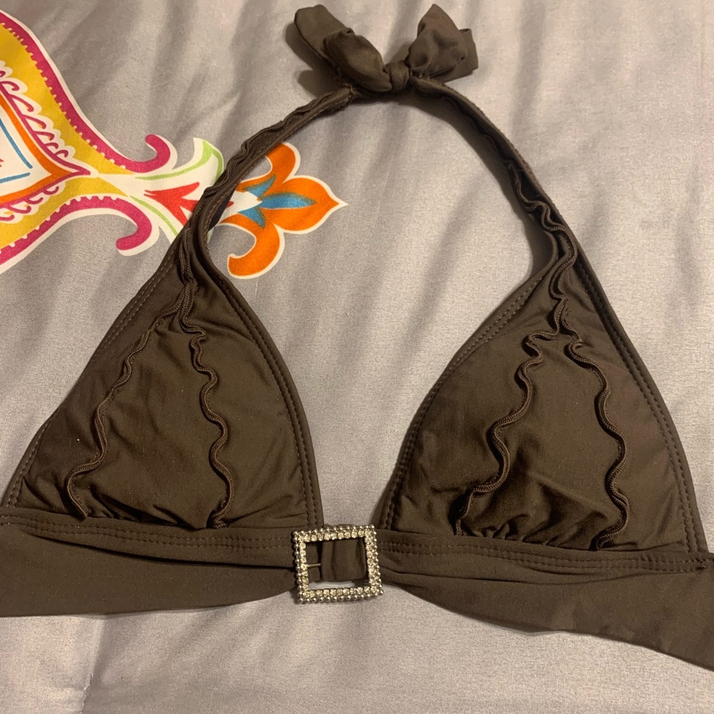 Halter top swim brown rhinestone guess bikini